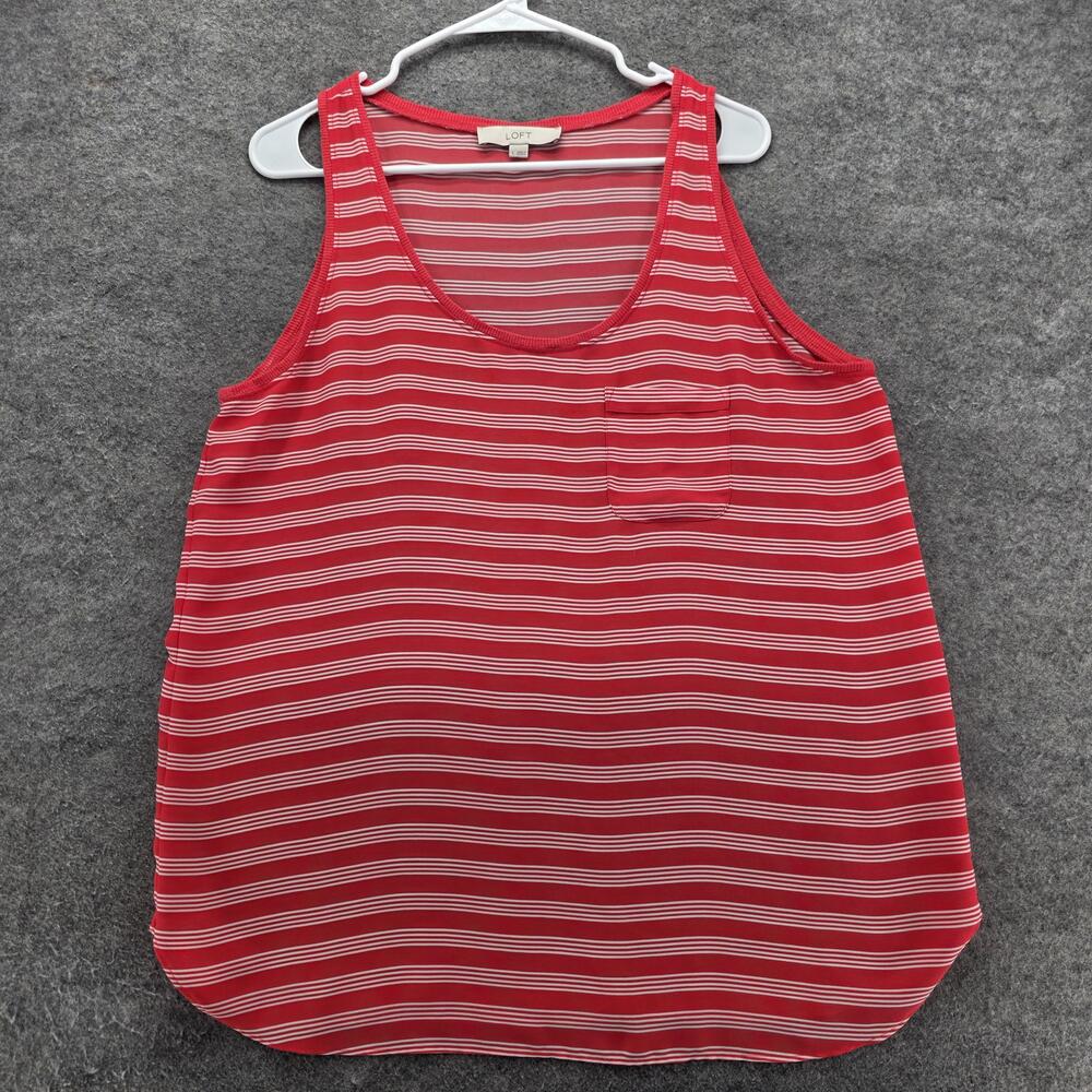 Ann Taylor Loft Tank Top Womens Large Red White Striped Sleeveless Pocket Summer